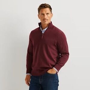 Old Navy Athletic Fit Burgundy L 1/4 Zip Mock Neck Pullover Old Money Preppy VTG